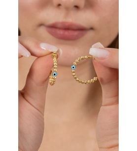 925 ayar gümüş küpe altın yaldızlı 22 mm nazarlı dorica halka küpe SGTL13161GOLD