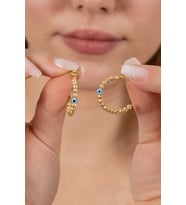 925 ayar gümüş küpe altın yaldızlı 22 mm nazarlı dorica halka küpe SGTL13161GOLD