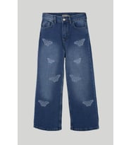 Breeze Kız Çocuk Jean Pantolon Kelebek Nakışlı 10-14 Yaş, Mavi