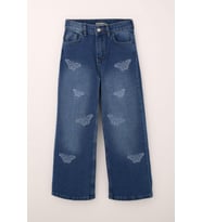 Breeze Kız Çocuk Jean Pantolon Kelebek Nakışlı 10-14 Yaş, Mavi