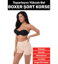 Özel Üretim İz Göstermez Yüksek Bel Sıkılaştırıcı İnceltici Toparlayıcı Dikişsiz Boxer Şort Korse (Ten)