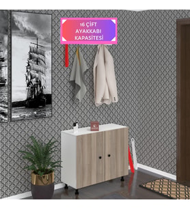 Kenzlife ayakkabılık galoş4 crdbyz 53*080*32 kapaklı 4 raflı 16 çift ayakkabı kapasitesi (Beyaz)