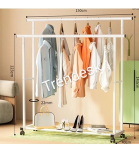 Metal Siyah /Beyaz Elbise Askısı 2 Katlı Tekerlekli Askı Konfeksiyon Askısı ( Eşek Askı ) 143 cm
