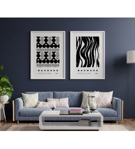 Siyah Beyaz Şekiller Duvar Tablosu Çerçeveli 2'li Set Beyaz Renk 21 x 30 Boyut/Ebat (Çok Renkli)