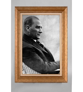 EV İŞYERİ OFİS İÇİN ALTIN ÇERÇEVELİ PASPARTULU ATATÜRK TABLO S104