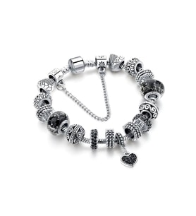 Pandora Avusturya Kristali Siyah Kalp Charm Bileklik