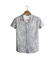 Erkek Gri Kısa Kollu Pamuklu Desenli Slimfit Apaş Yaka Gömlek 21Y-4300594-06