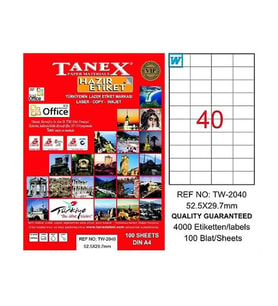 TANEX 2040 LASER ETİKET 52x29mm 40x100 4000 ADET