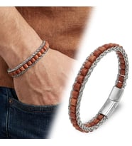 💎 Premium Kırmızı Jasper Doğal Taşlı Hasır Örgü Zincirli Erkek Çelik Bileklik 31832B28D10