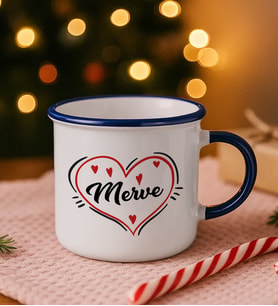 BK Gift Kişiye Özel İsimli Lacivert Emaye Kupa Bardak -7, Arkadaşa Hediye, Sevgiliye Hediye