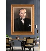 Altın Varaklı Çerçeveli Paspartulu Atatürk Tablo TR1623 (Gold)
