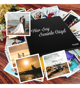 Her Şey Seninle Güzel Yazılı Anı Defteri - 20 Adet 10x10 Cm Solmaz Fotoğraf Baskı, Beyaz Jel Kalem ve Bant Hediye (tasarla, yapıştır, oluştur )