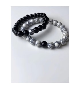 Unisex - Şık Tasarım 2 Adet Doğal Taş Bileklik  Jade Ve Onix!