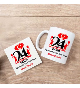 24 Kasım Öğretmenler Günü Kutlu Olsun Kupa Bardak ve Altlık Hediye Seti