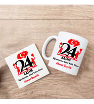 24 Kasım Öğretmenler Günü Kutlu Olsun Kupa Bardak ve Altlık Hediye Seti