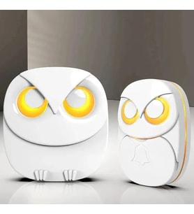 TechTic Lüx 1 Buton 1 Alıcı Kablosuz Kapı Zili Yaratıcı Baykuş Şekilli Işıklı Uzun Mesafeli(300 Metre) Ev Ofis Depo(Beyaz)