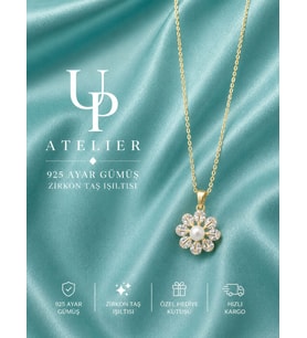 Up Atelier 925 Ayar Gümüş İthal Zincirli Parlayan İncili Güneş Model Kolye