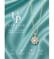Up Atelier 925 Ayar Gümüş İthal Zincirli Parlayan İncili Güneş Model Kolye
