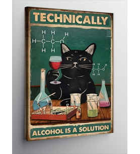 Kanvas Tablo Alkol Bir Çözümdür Kara Kedi