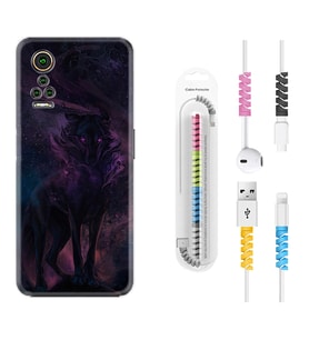 General Mobile GM 21 Pro GM 22 Pro Plus Kılıf Kablo Koruma Spiral Silikon Black Purple Wolf 1791