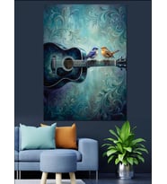 Gitar Sapında Duran Küçük Kuşlar Dekoratif Kanvas - Mdf Ahşap Tablo