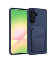 Coverzone Samsung Galaxy A56 ile Uyumlu K?l?f Z-Bikart Kart B�lmeli Standl? Kilif, Deri Dokulu Y�zey, Darbe Emici Kenar Koruma, Arka Kapak Tasar?m? Galaxy A56 kilif Lacivert