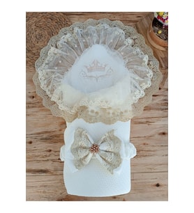 Özel Dantelli Bebek Kundağı Unisex Bebek Dış Kundak Battaniyesi Hastane Çıkışı Mevlütlük Hediyelik KND45329
