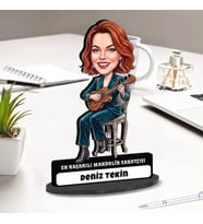 Mandolin Sanatçısı Kadına Hediye Kişiye Özel Karikatürlü Biblo