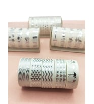 Gümüş Yaldızlı Vintage Washi Tape Bant Yapışkanlı Maskeleme Kağıdı 5 li - Flamingo