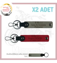 Bikerlar İçin Özel, İsim Plaka ve B Rh (-) Kan Grubu, Hediye x2 Anahtarlık Set, Kül Gri-Kırmızı-Gr