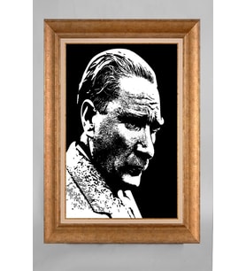 Altın Varaklı Paspartulu Çerçeveli Atatürk Tablo sd257