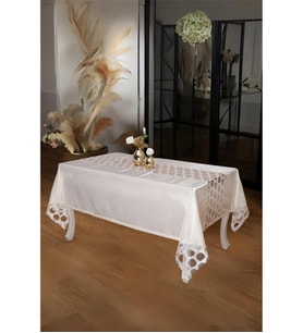 Miranda Lüx Dantelli Monoray Kumaş Krem Masa Örtüsü 170x330 Cm 1004