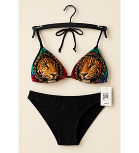 Leopar Desenli Üst – Siyah Alt Bikini Takımı 1001-45