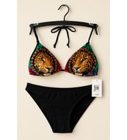 Leopar Desenli Üst – Siyah Alt Bikini Takımı 1001-45 (Çok Renkli)