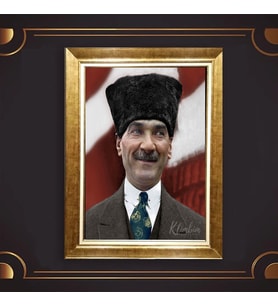 Altın Varaklı Çerçeveli Paspartulu Atatürk Tablo DC0817 (Gold)