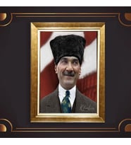 Altın Varaklı Çerçeveli Paspartulu Atatürk Tablo DC0817 (Gold)