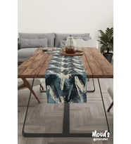 Blue Brush Desenli Baskılı Süet Runner Masa Örtüsü