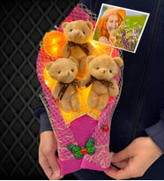 Led Işıklı Fotoğraflı Kahverengi Ayıcıklı Büyük Boy Peluş Ayıcık Buketi (Model 4)