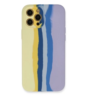 Newface Apple iPhone 12 Pro Max Kılıf Ebruli Lansman Silikon - Sarı-Lila