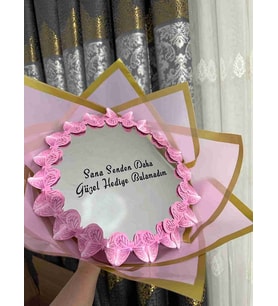 Pembe Kelebek Tasarımlı Aynalı Yazılı Özel Buket-Romantik Hediye (Pembe-Pembe)