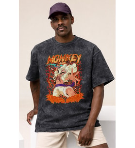 One Piece Monkey D. Luffy Gear 5 Anime Baskılı Unisex Oversize Vintage Yıkamalı Tişört