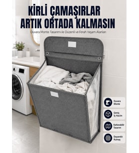 Banyo Çamaşır Odası İçin Duvara Asılan Katlanabilir Çamaşır Sepeti