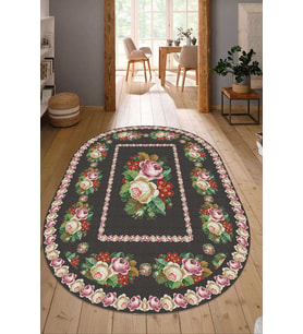 Dijital Baskılı Kaymaz Taban Yıkanabilir Oval Salon Halısı Mutfak Halısı Yolluk NDO-SD-402 (Çok Renkli)