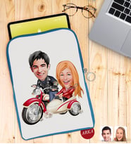 BK Gift Kişiye Özel Sevgililer Karikatürlü Taşınabilir Koruyucu Tablet Kılıfı & Organizer Çanta - Mavi-12
