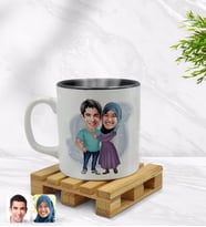 BK Gift Kişiye Özel Sevgililer Karikatürlü İçi Siyah Renkli Kupa Bardak Model 61