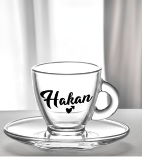 BK Gift Kişiye Özel İsimli DTF Cam Kahve Fincanı-6, Sevgiliye Hediye, Arkadaşa Hediye, Doğum  Günü Hediyesi