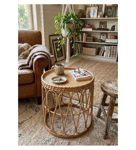 Rattan Yuvarlak Orta Yan Sehpa 53x55 cm