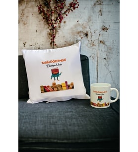 Tarih Öğretmeni Kupa Bardak ve Yastık Set (Beyaz)