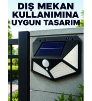 Bahçe Balkon Garaj ve Girişler İçin Güneş Enerjili Hareket Sensörlü LED Duvar Lambası