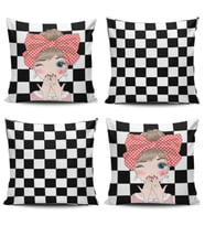 Alkanhomes Fashion Girl Figürlü 4 lü Kombin Dijital Baskılı Kırlent Kılıfı